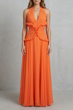 Sunset Romance Women’s Halter Ruffle A-Line Maxi Dress