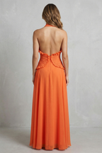 Sunset Romance Women’s Halter Ruffle A-Line Maxi Dress