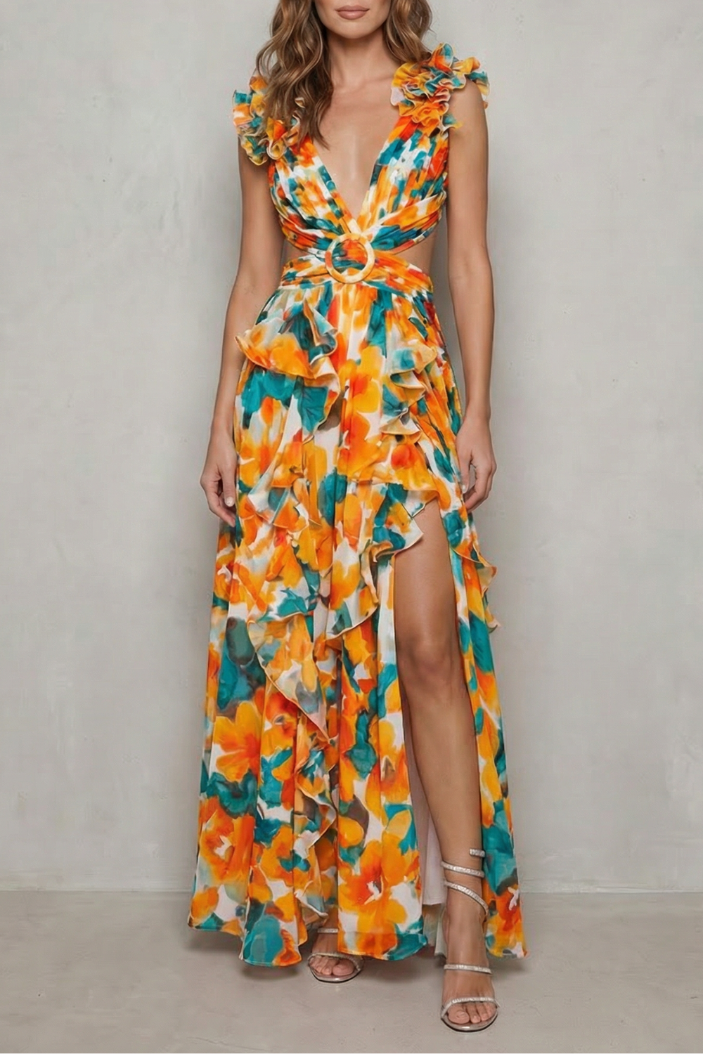 Ruffled Chiffon Romance Maxi Dress