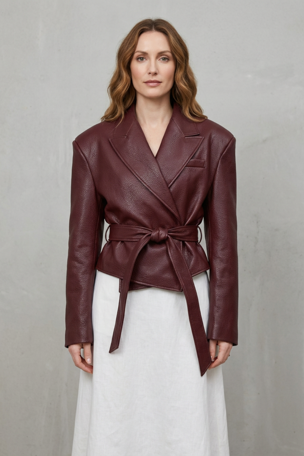 Mirella – Faux Leather Belted Blazer – Sculpted Modern Jacket