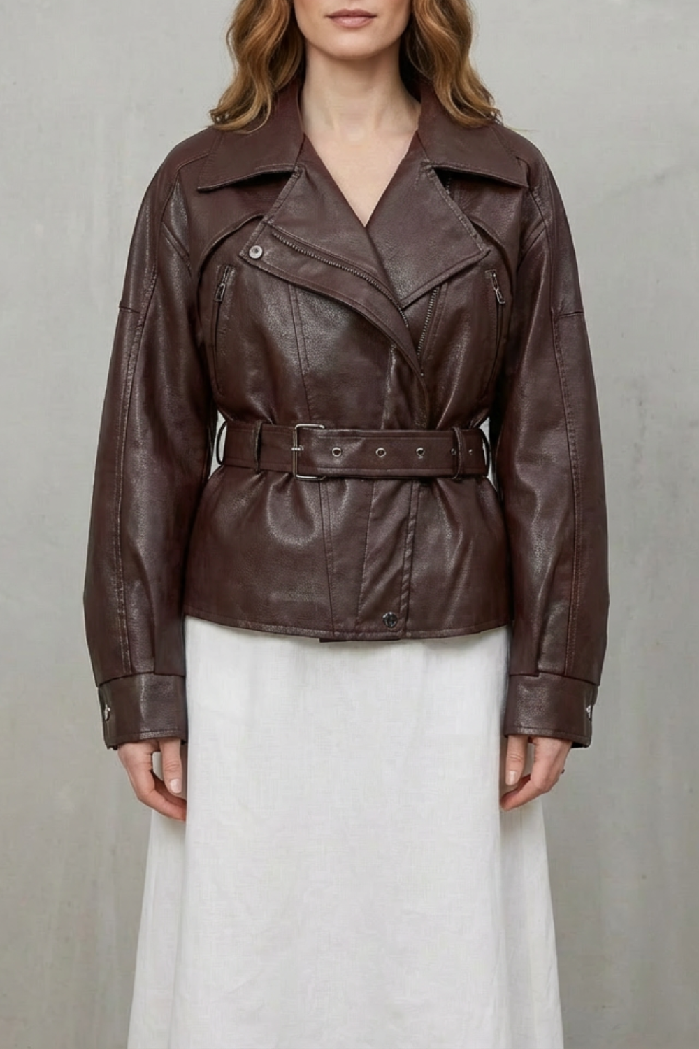 Faux Leather Belted Blazer | Sculpted Modern Jacket