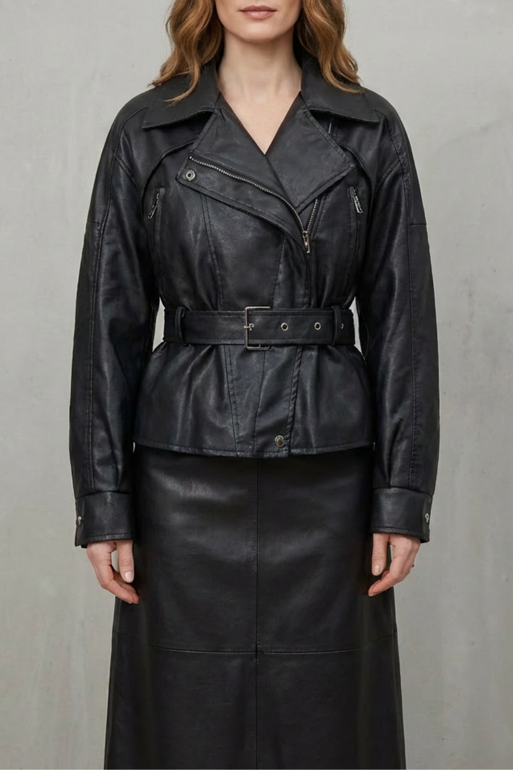 Faux Leather Belted Blazer | Sculpted Modern Jacket