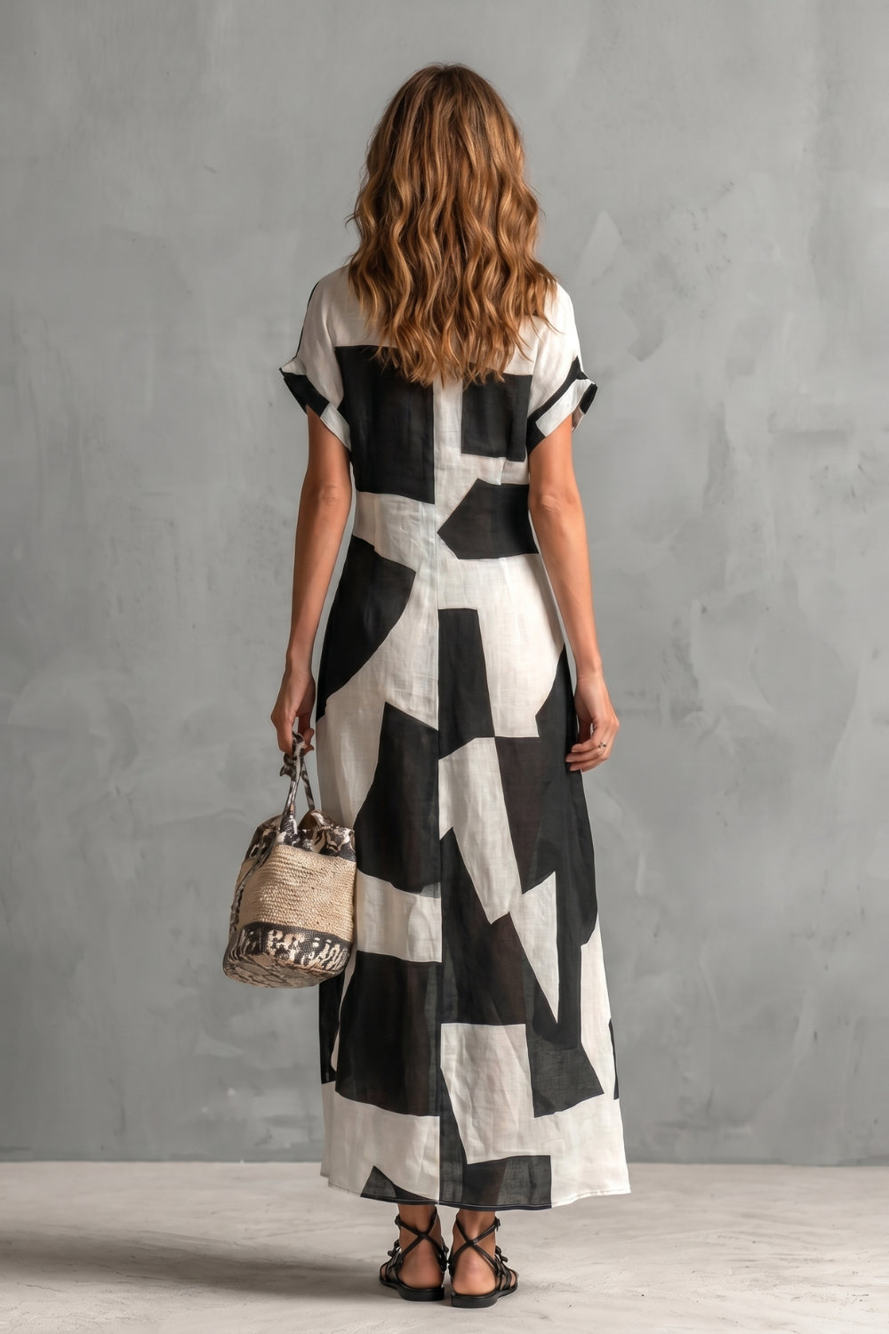 Abstract Geometric Print Maxi Shirt Dress
