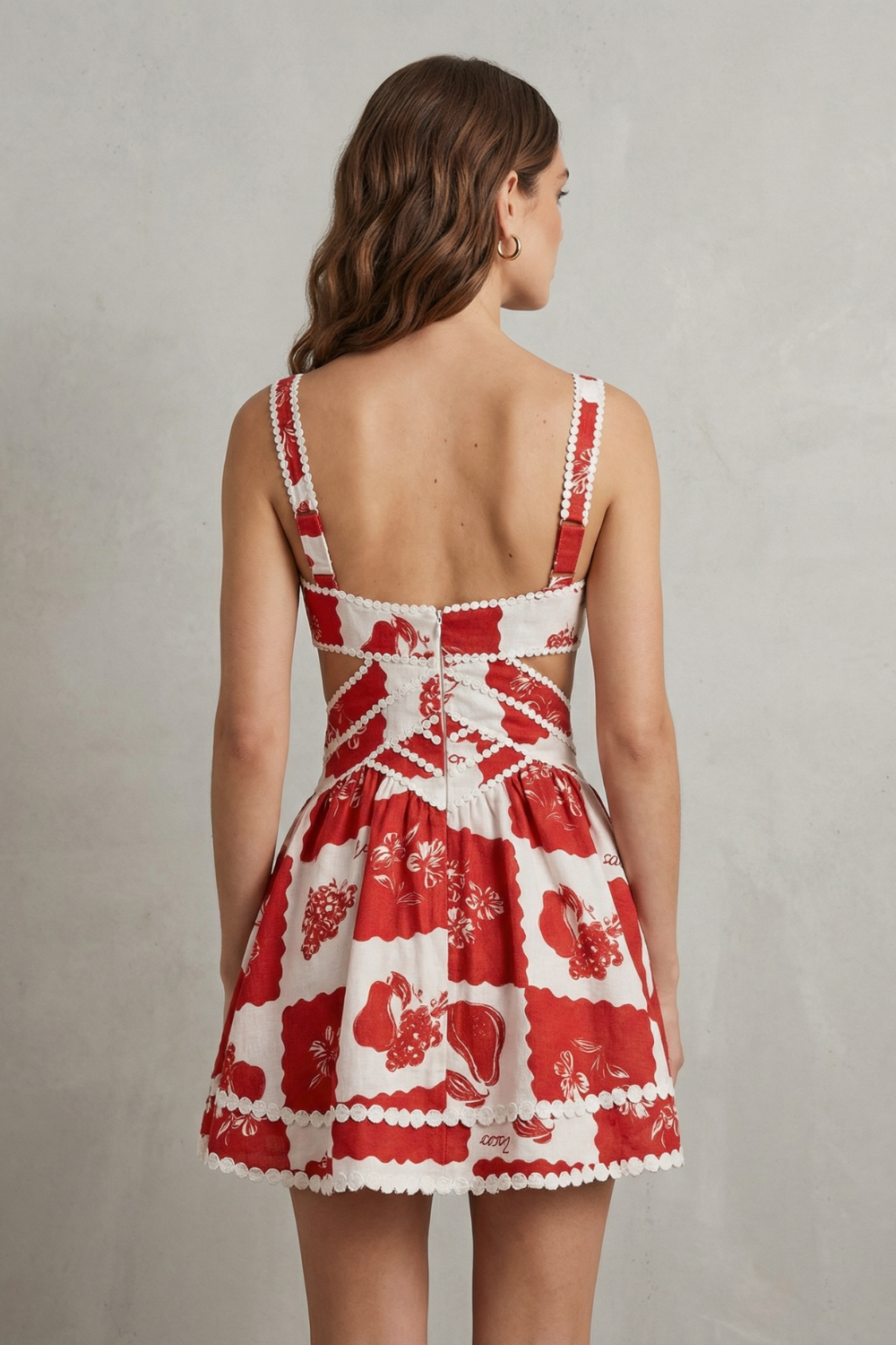 Vintage Scarlet Motif Cutout Mini Dress