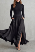 Pleated Flow Silhouette Two-piece Turtleneck Set