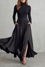 Pleated Flow Silhouette Two-piece Turtleneck Set