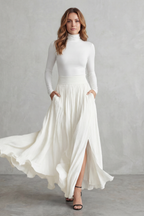 Pleated Flow Silhouette Two-piece Turtleneck Set