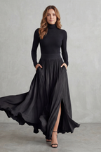 Pleated Flow Silhouette Two-piece Turtleneck Set