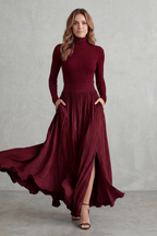 Pleated Flow Silhouette Two-piece Turtleneck Set