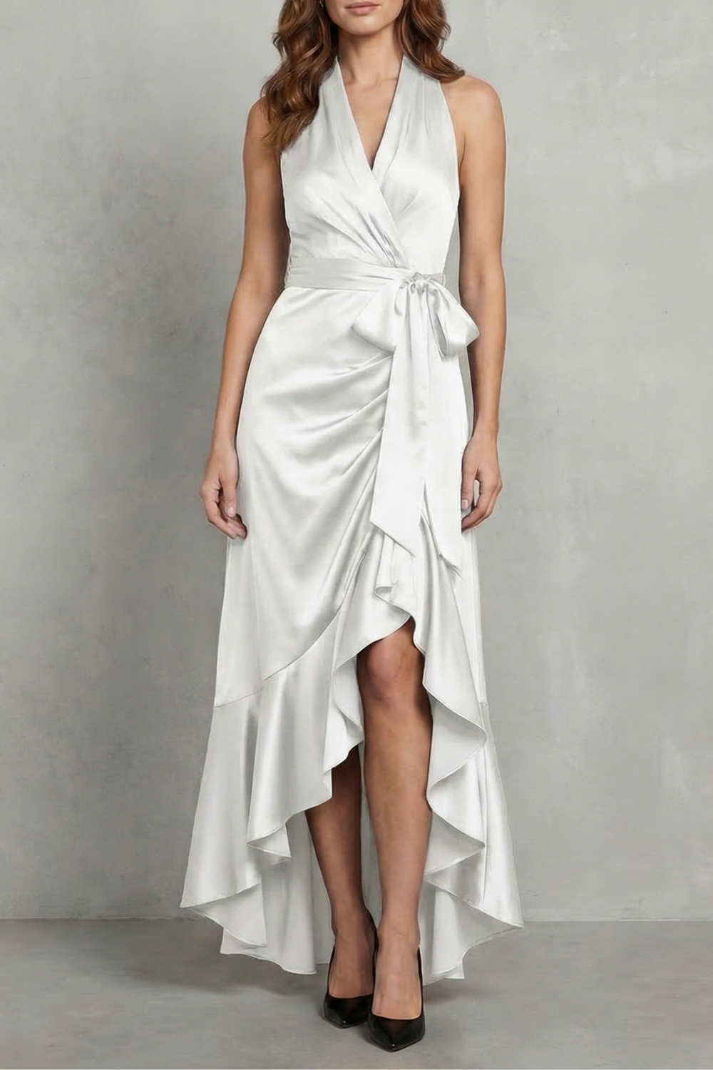 Satin Draped Silhouette Evening Maxi Dress