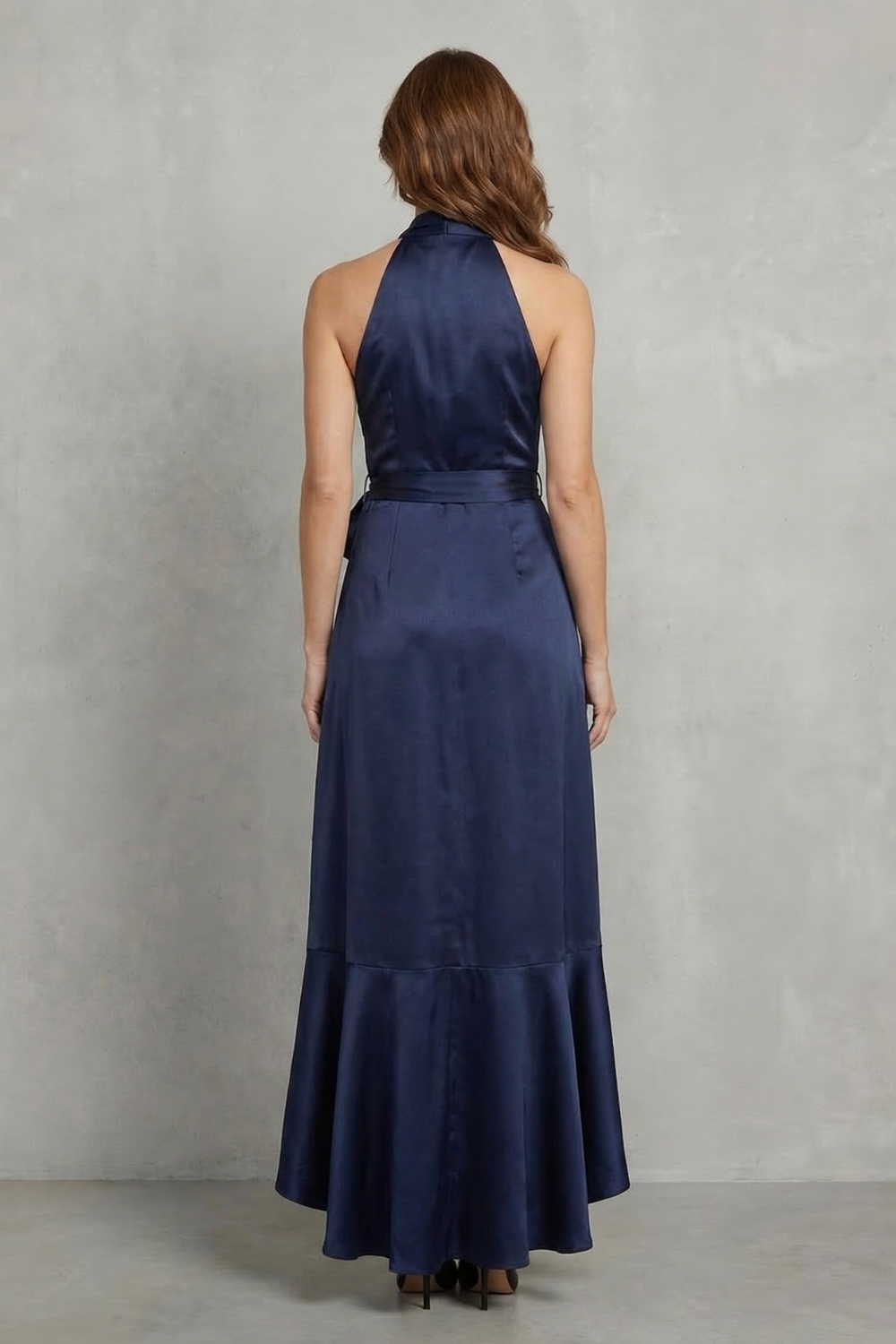 Satin Draped Silhouette Evening Maxi Dress
