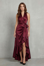 Satin Draped Silhouette Evening Maxi Dress