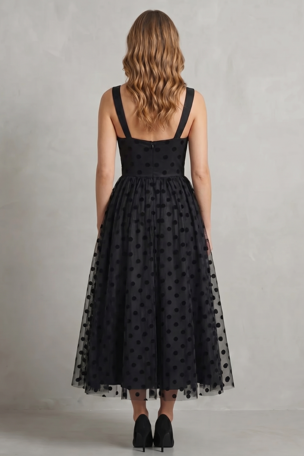 Polka Dot Mesh Elegance Midi Dress
