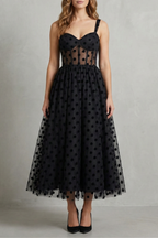 Polka Dot Mesh Elegance Midi Dress