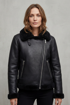 Noirellé – Asymmetric zip – Shearling biker jacket