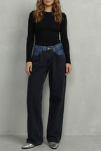 Tri-fold Waistband Detail Straight Leg Jeans
