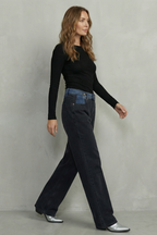 Tri-fold Waistband Detail Straight Leg Jeans