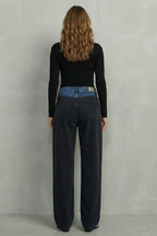 Tri-fold Waistband Detail Straight Leg Jeans