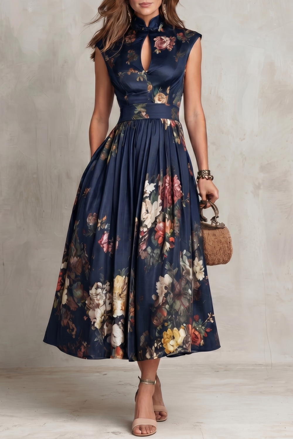 Vintage Floral Elegance Midi Dress