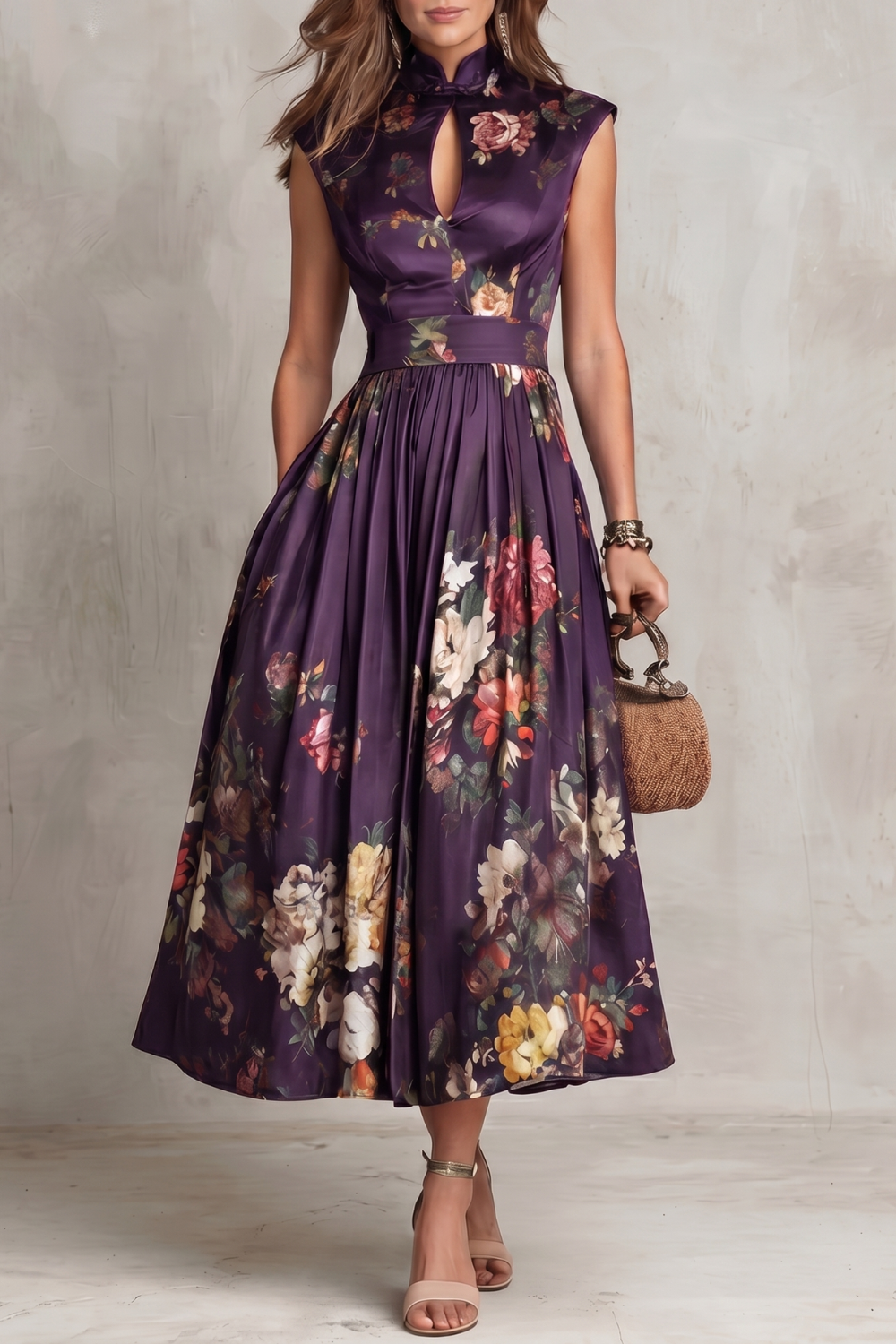 Vintage Floral Elegance Midi Dress