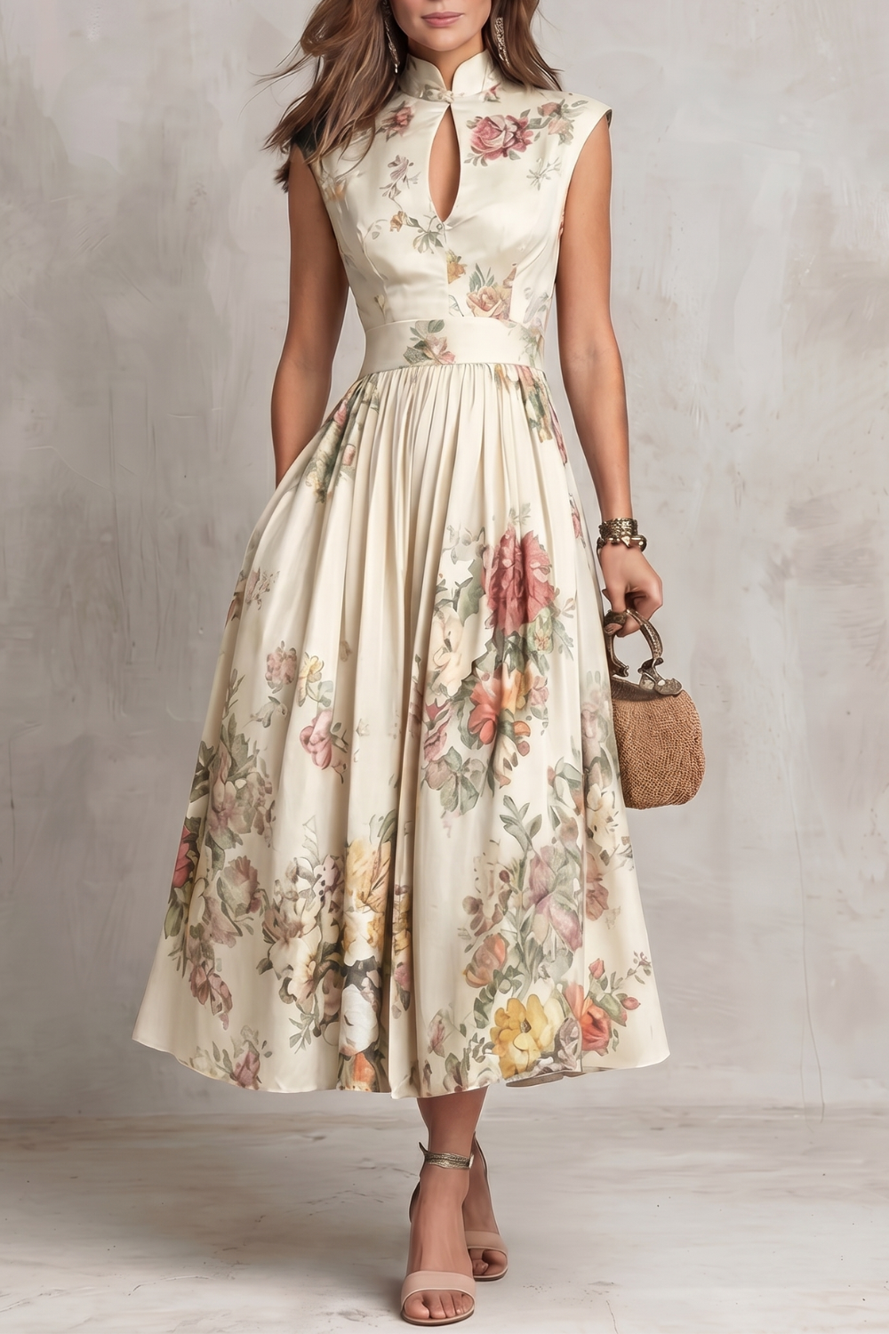Vintage Floral Elegance Midi Dress