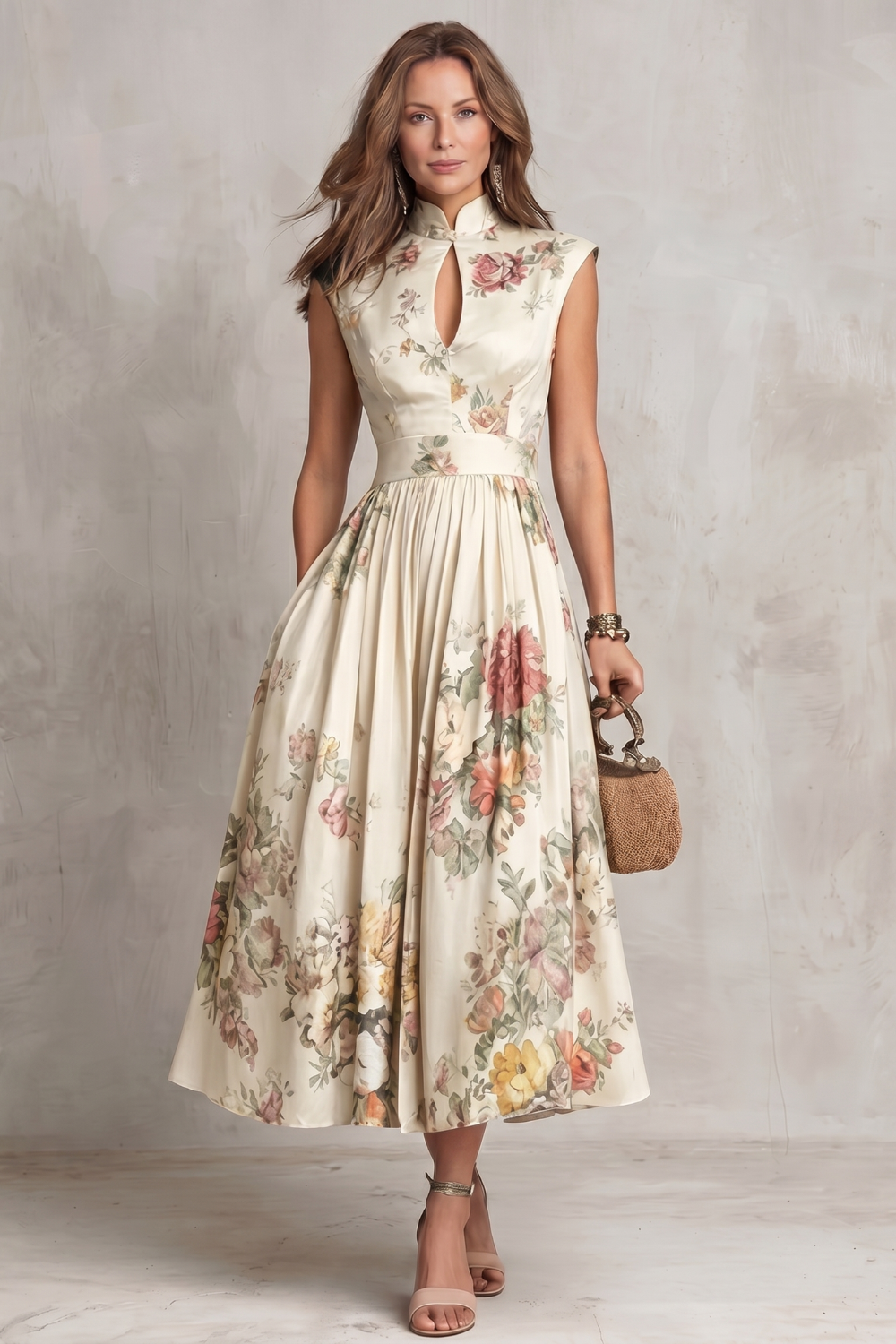 Vintage Floral Elegance Midi Dress