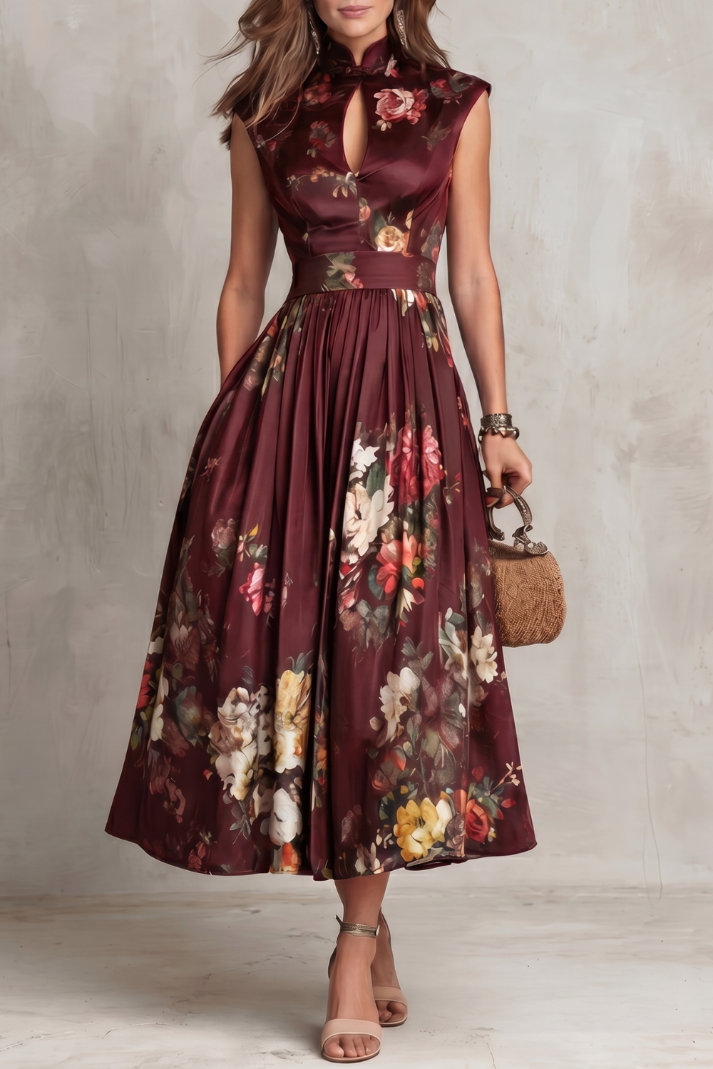 Vintage Floral Elegance Midi Dress