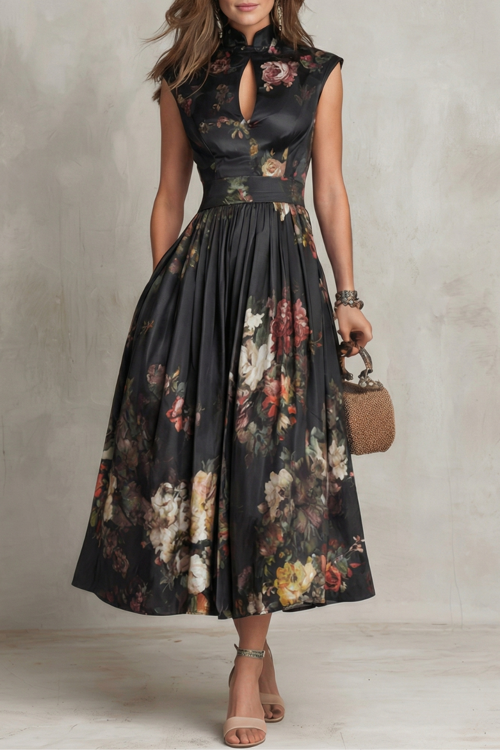 Vintage Floral Elegance Midi Dress