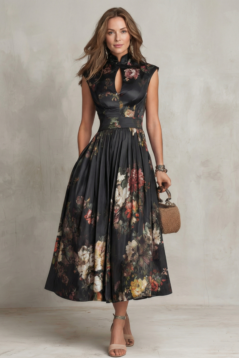 Vintage Floral Elegance Midi Dress