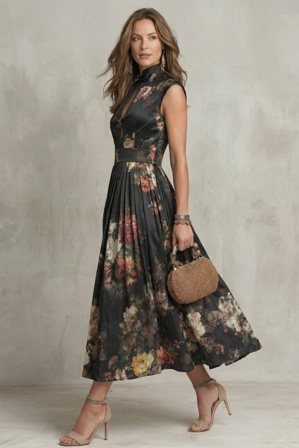 Vintage Floral Elegance Midi Dress