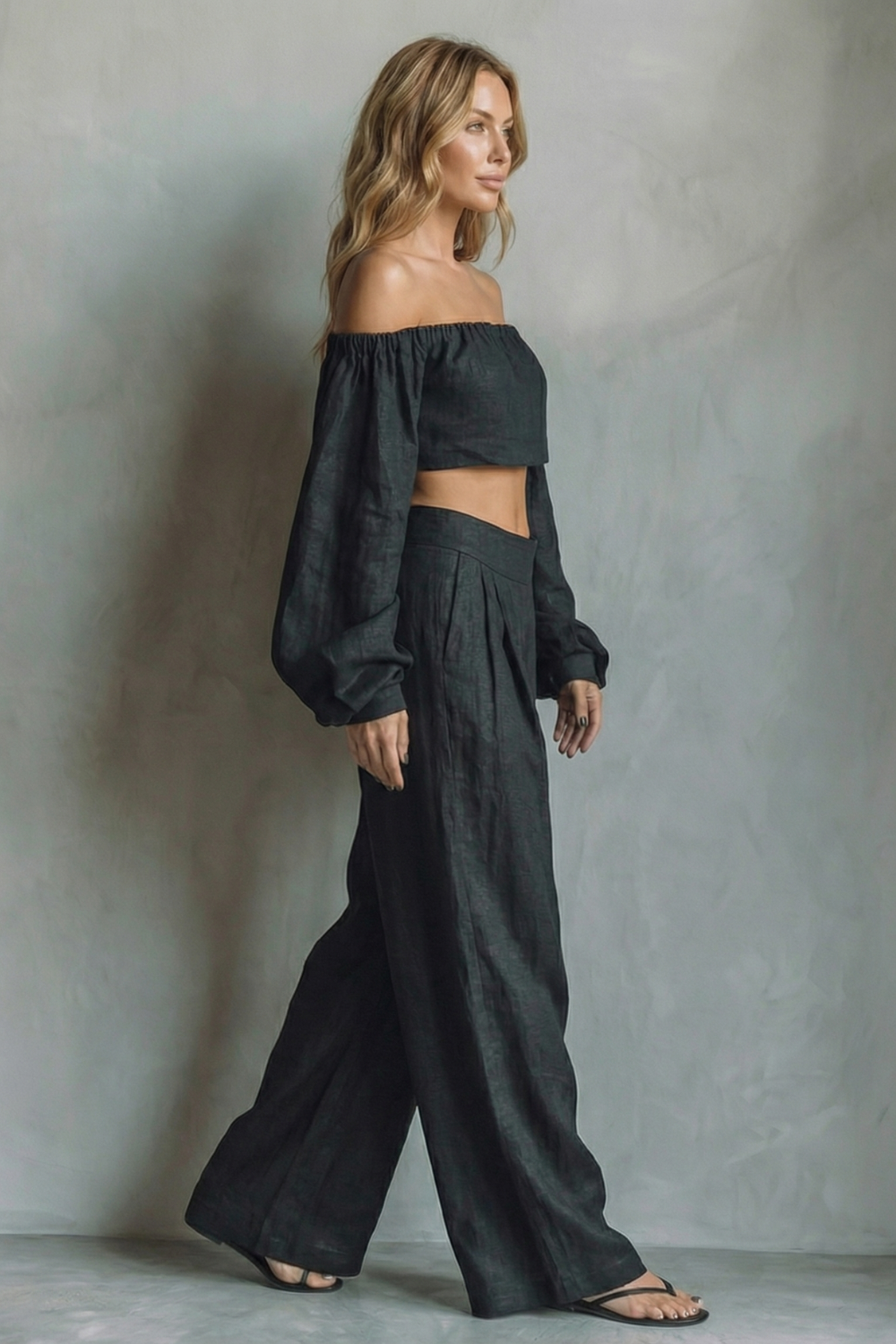 Off Shoulder Flowy Silhouette Two Piece Set