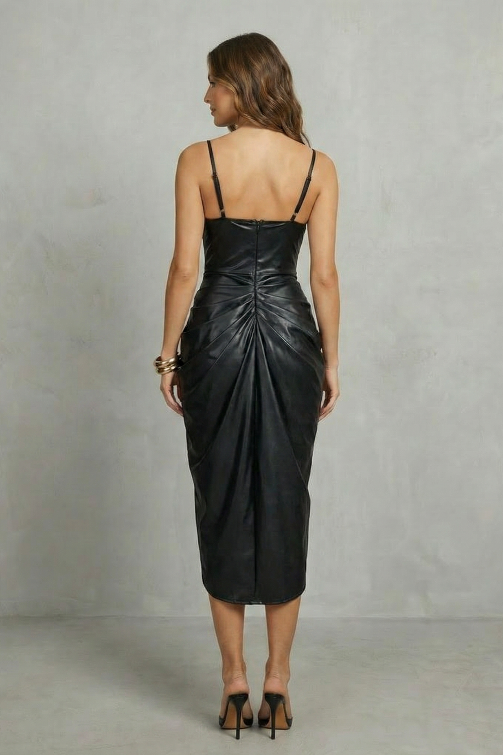 Sculpted Pleated Elegance Midi Dress