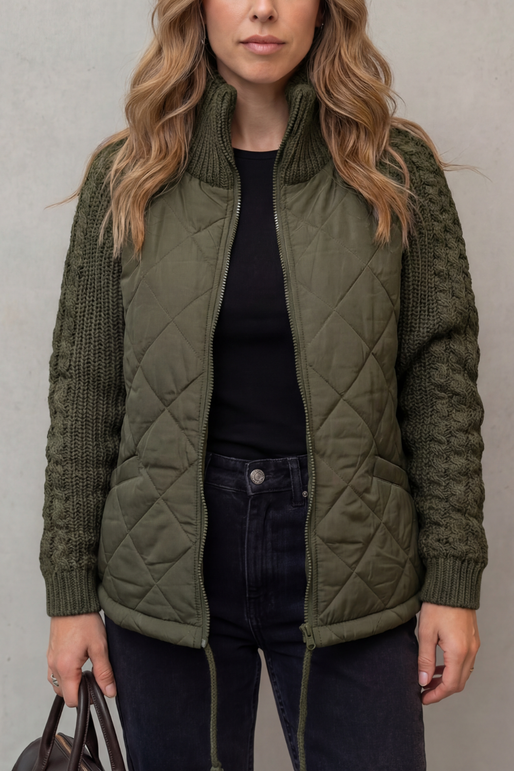 Textured knit detail | Quilted puffer jacket