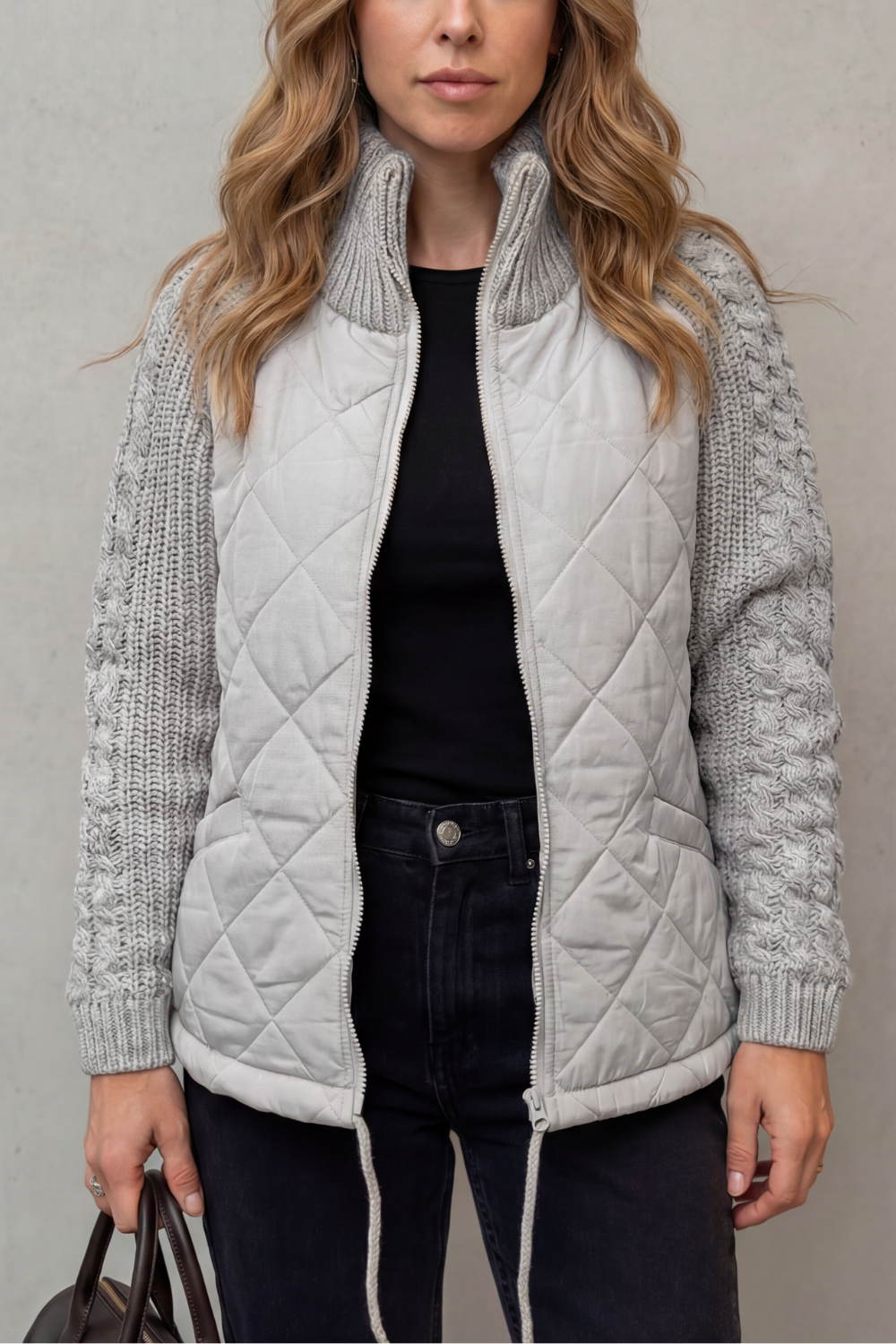 Textured knit detail | Quilted puffer jacket