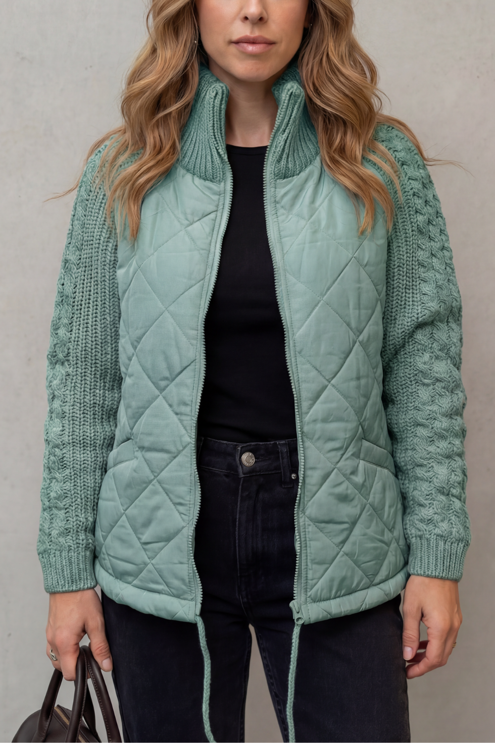 Textured knit detail | Quilted puffer jacket
