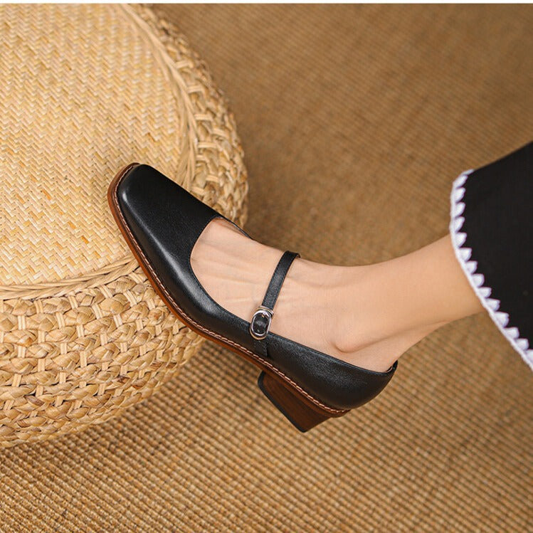 Cirelle Strap Leather Mary-Jane Heels
