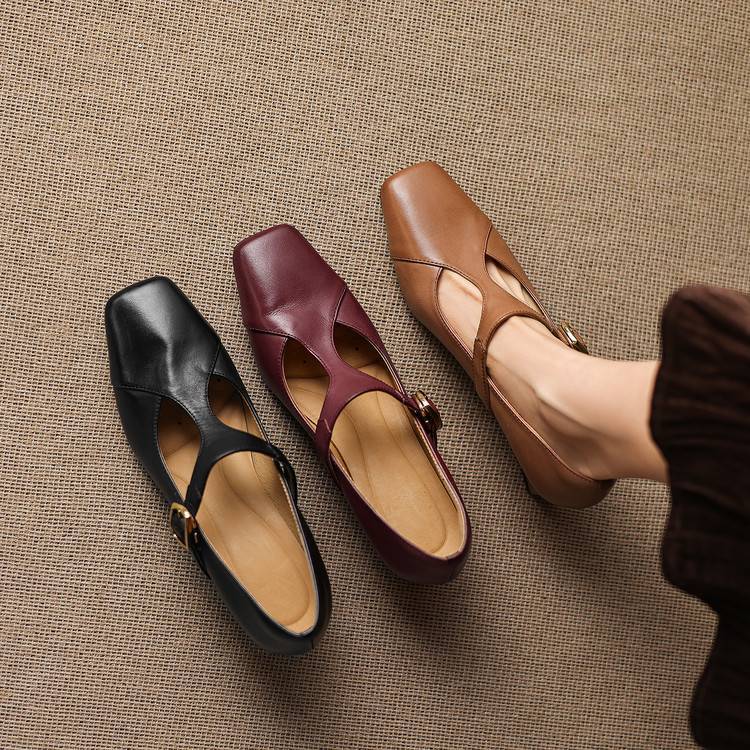 Caelia Square-Toe Leather Mary-Jane Heels