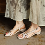 Seren Square-Toe Leather Sandal Heels
