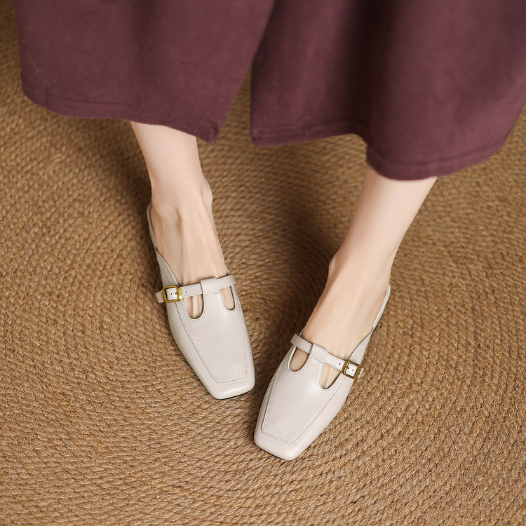 Nyra T-Strap Leather Mules