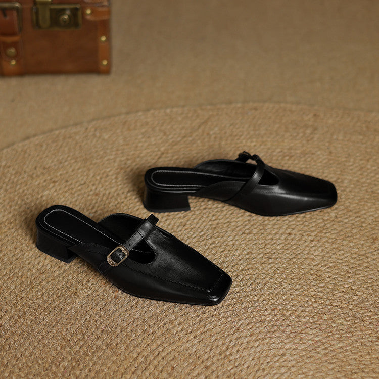 Nyra T-Strap Leather Mules