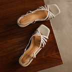 Seren Square-Toe Leather Sandal Heels