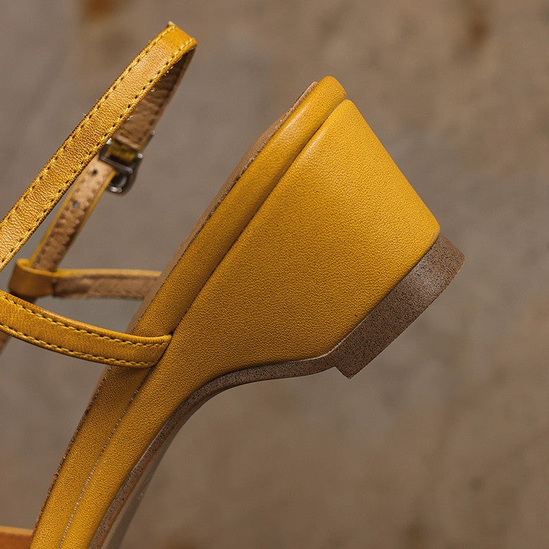 Seren Square-Toe Leather Sandal Heels