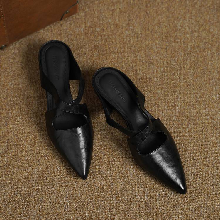 Elira Cross-Strap Leather Mules
