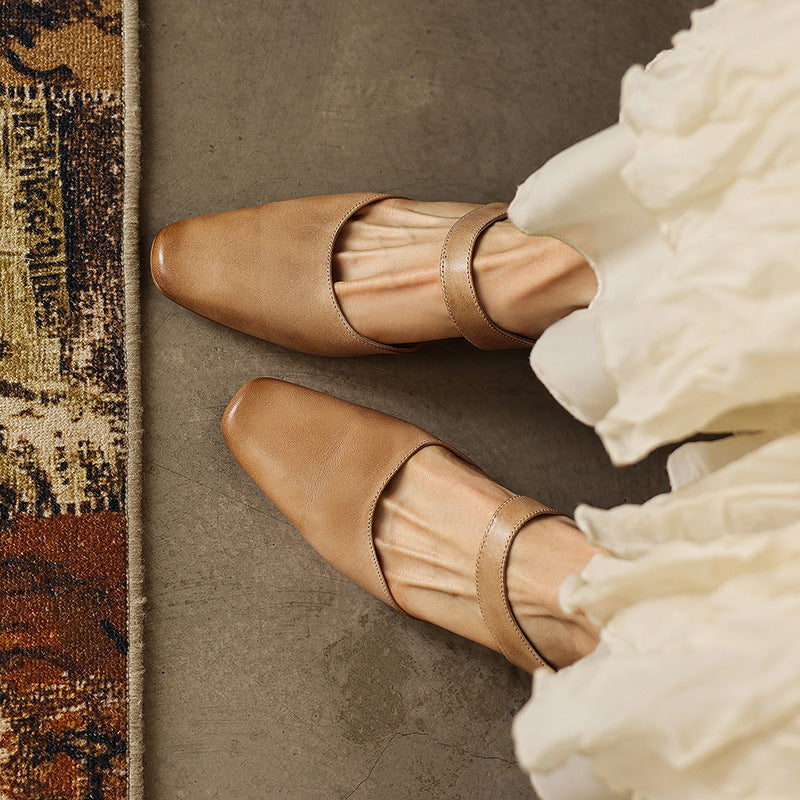 Amelie Square-Toe Leather Mules