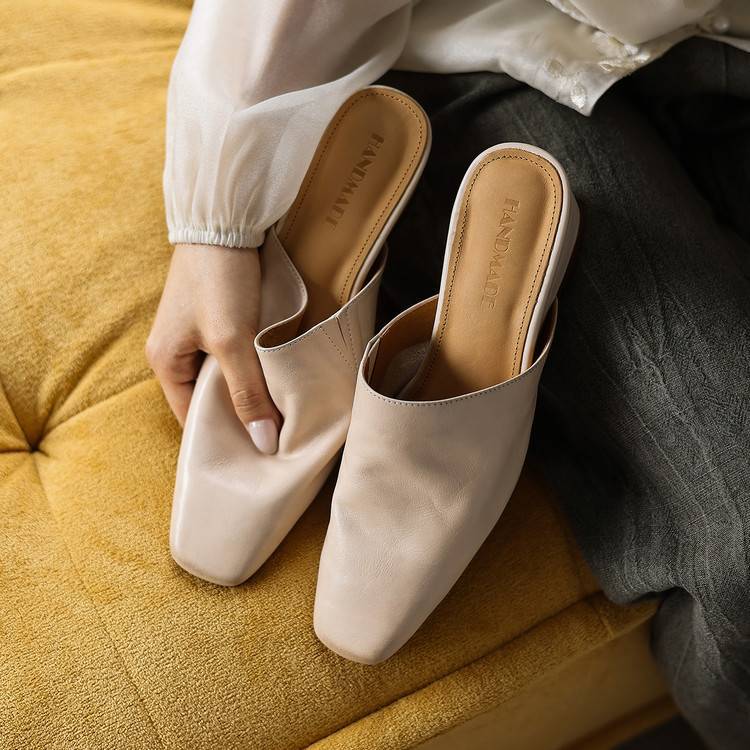 Elise Square-Toe Leather Mules