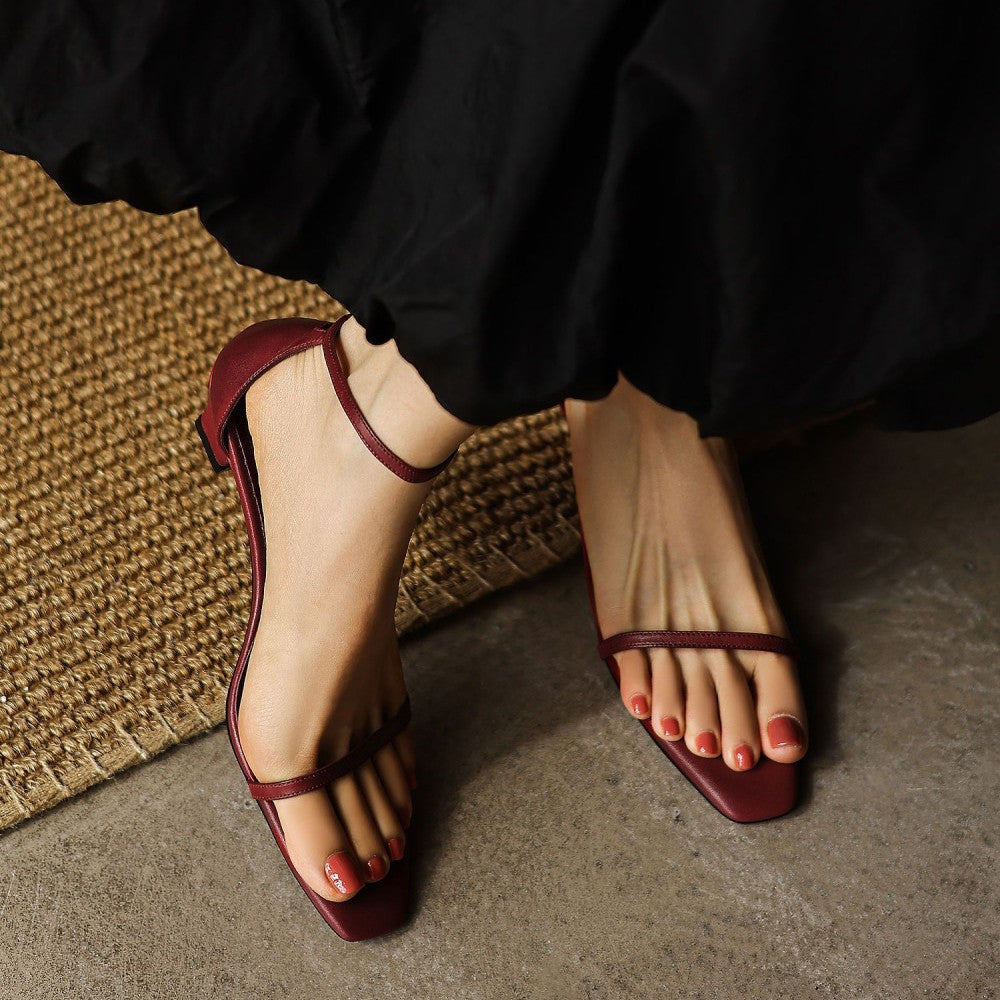 Elara Ankle-Strap Leather Sandal Heels