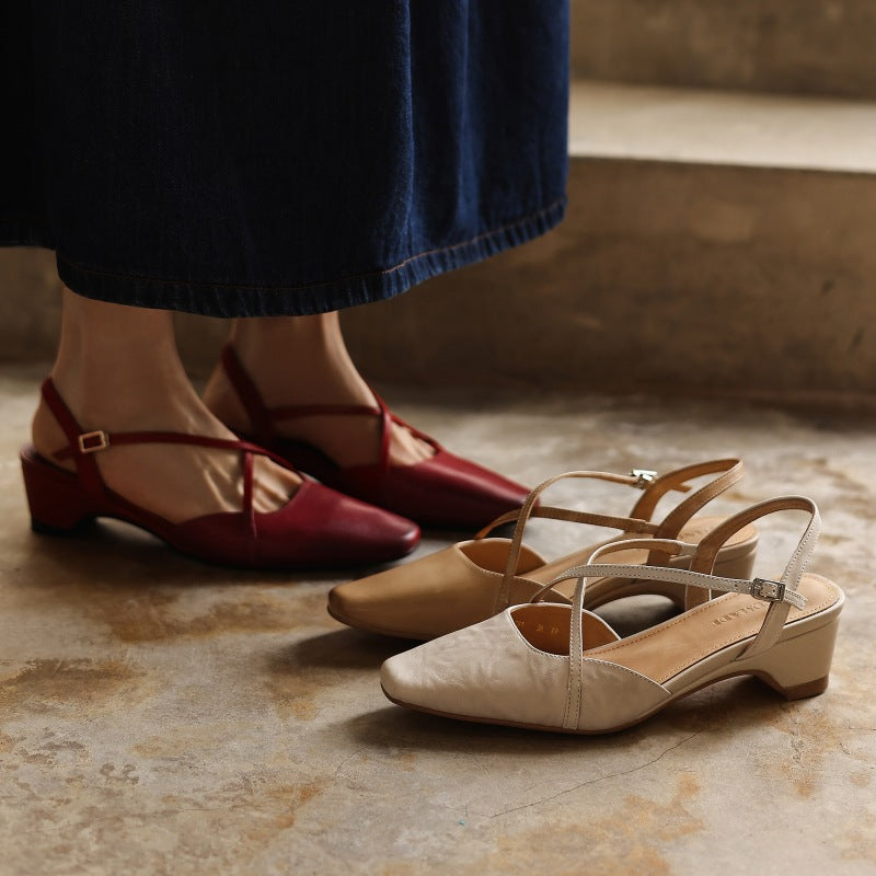 Rianne Cross-Strap Leather Slingback Heels