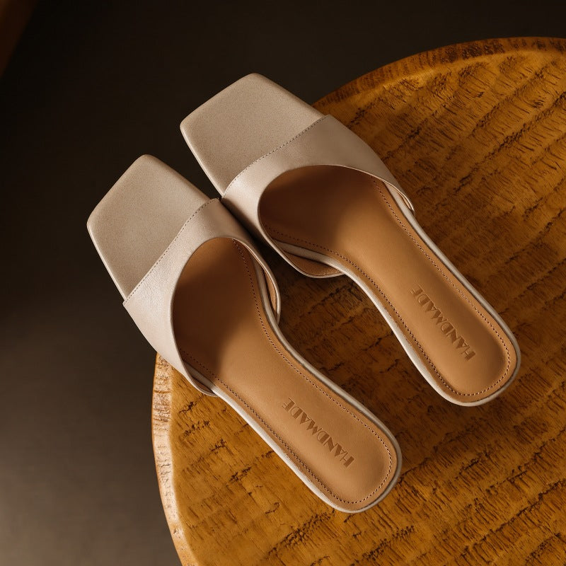 Mara Square-Toe Leather Wedge Mules