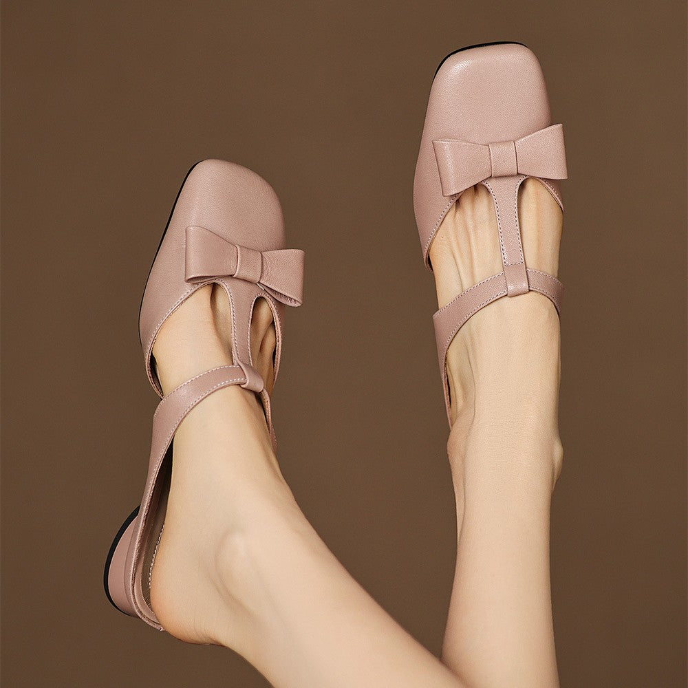 Meyra Bow Lambskin Leather Mules