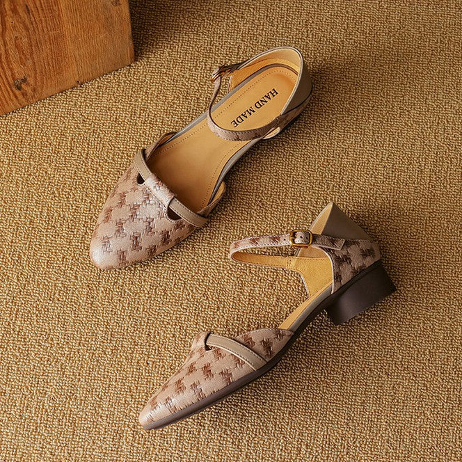 Elara Woven Leather Mary-Janes